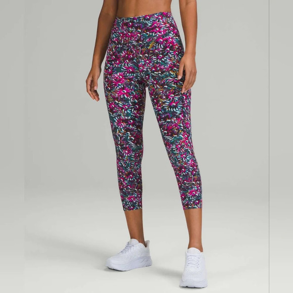 lululemon athletica Pants - Lululemon Base Pace High-Rise Crop 23" Floral Electric Multicolor Legging Size 2